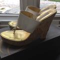 Michael Kors Shoes | Michael Kors White Thong Sandal Wedge | Color: Gold/White | Size: 6.5