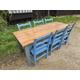 "John Lewis of Hungerford \"Artisan\" Painted Blue Farmhouse Kitchen Table and Six Matching Chairs"
