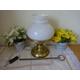 Vintage brass table lamp three bulb lamp with milk glass shade