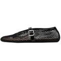 AMINUGAL Mesh Ballet Flats Shoes for Women Fashion Round Toe Fishnet Black Flats for Women Buckle Strap Mary Jane Shoes Women Comfy Casual Office Daily Dress Ballerina Shoes Size 8
