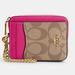 Coach Bags | Coach Zip Card Case In Signature Canvas Khaki/Cerise (Pink) Authentic Nwt | Color: Pink/Red | Size: Os