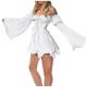 Q-926 White Womens Long Bell Sleeve Cold Shoulder Dress Loose Fit Dress for Ladies Chiffon Flowy Plain Mini Petite Summer Fall Dress 2024 Clothing Y2K RD L
