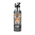 Watercolor Style Animal Tiger Sport Water Bottle Insulated Stainless Steel Large Vacuum Flask Leak Proof Thermos with Straw for Travel(600ml/1000ml)