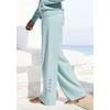 Strickhose ELBSAND, Damen, Gr. 48/50, N-Gr, blau (türkis), Obermaterial: 50% Viskose (LENZING ECOVERO), 28% Polyester, 22% Nylon, unifarben, meliert, elegant, lässig geschnitten lang, Hosen, mit weitem Bein und eingestricktem Logo, Loungewear