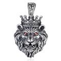 VOYADE S925 Sterling Silver Domineering Crown Lion Head Pendant, Men's Vintage Lion Head Pendant Necklace,Silver,Pendant + Chain 50cm