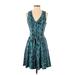 Simply Vera Vera Wang Casual Dress - Fit & Flare: Teal Damask Dresses - Women's Size Small
