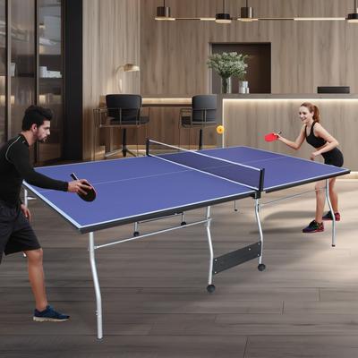 Table Tennis Table Foldable & Portable Ping Pong Table Set with 2 Table Tennis Paddles and 3 Balls - 96.06"L * 53.94"W * 29.92"H