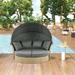 Brown Wicker Rattan Outdoor Day Bed with Gray Cushions and Gray Retractable Canopy