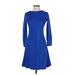J.Crew 365 Casual Dress - Fit & Flare Crew Neck Long Sleeve: Blue Solid Dresses - Women's Size X-Small