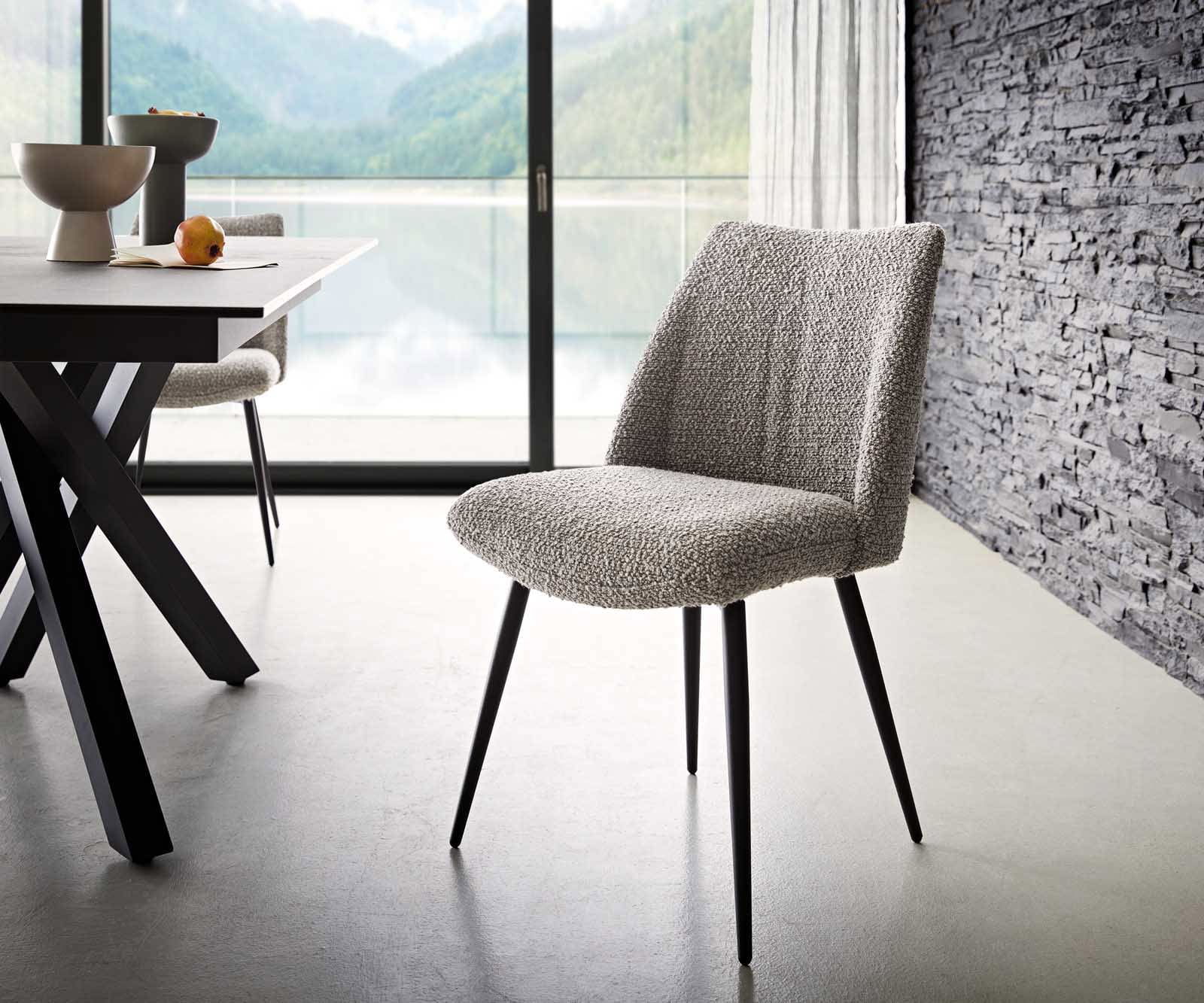 DELIFE Esszimmerstuhl Elso-Flex Bouclé Silbergrau 4-Fuß konisch Schwarz Taschenfederkern, Esszimmerstühle Image