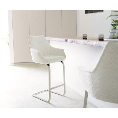 DELIFE Barstuhl Alja-Flex Bouclé Weiß Freischwinger flach Edelstahl Taschenfederkern, Barstühle Image