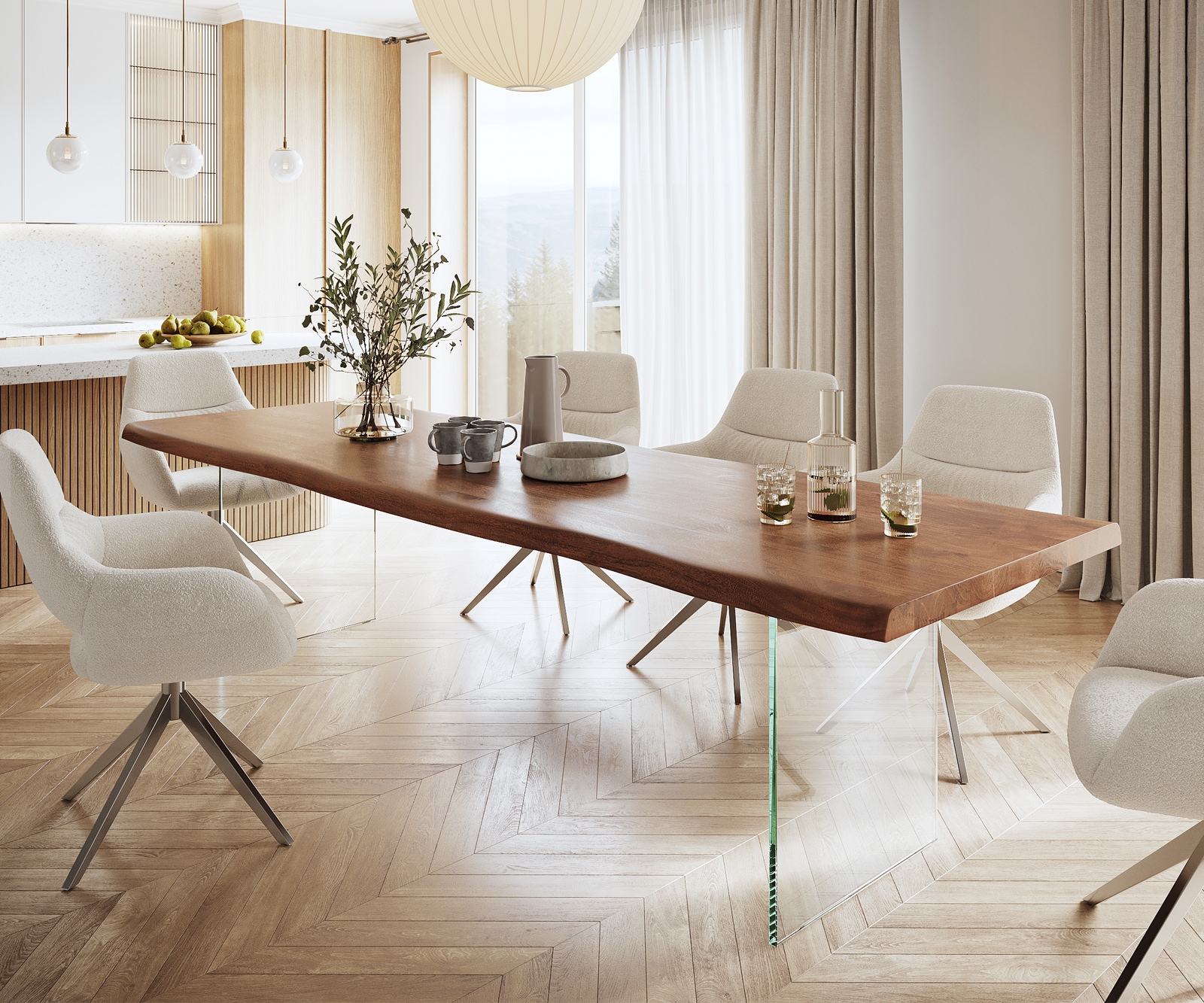 DELIFE Esstisch Edge 300x100 XL Akazie Braun Glas Live-Edge, Esstische, Baumkantenmöbel, Massivholzmöbel, Massivholz Image