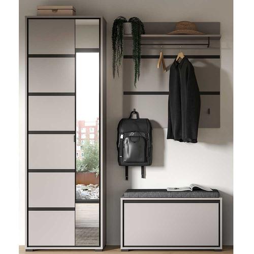 Garderobe Flur komplett in Grau und Schwarz 196 cm hoch (dreiteilig)