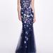 Marchesa Notte Sleeveless Embroidered Tulle Gown - Navy - Blue - 6