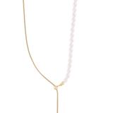 Simply Rhona Long Pearl Fushion Drop Necklace In 18K Gold Plated Stainless Steel - Gold