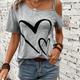 Heart Print One Shoulder T-shirt, Élégant Top À Manches Courtes Pour Le Printemps Et L'Été, Vêtements Pour Femmes
