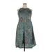 Coline Casual Dress - A-Line: Teal Floral Motif Dresses - Women's Size 2X-Large