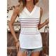 Women's Tank Top Vest Striped Daily Vacation Print Sleeveless White Sleeveless Stylish Casual V Neck Summer