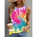 Women's Tank Top Vest Tie Dye Daily Vacation Print Rainbow Sleeveless Casual Crew Neck Summer