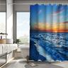 Beach And Seawater Landscape Print Shower Curtain With Hook Modern Polyester Machined Waterproof Bathroom