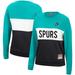 Women's Mitchell & Ness Black/Teal San Antonio Spurs Hardwood Classics Colorblock 2.0 Pullover Sweatshirt