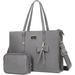 Mosiso Laptop Bag for Women 15-15.6 inch Waterproof PU Leather Shoulder Handbag For MacBook Air Pro 15 16 inch M3 M2 M1 Notebook Briefcase for Business Work Study OfficeTravel Gray