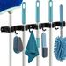 Voolan Mop and Broom YPF5 Holder Wall Mount - Stainless Heavy Duty Garden Tool Organizer Self Adhesive Home Closet Garage Organization and Storage Utility Rack (5 Racks and 4 Hooks Black)