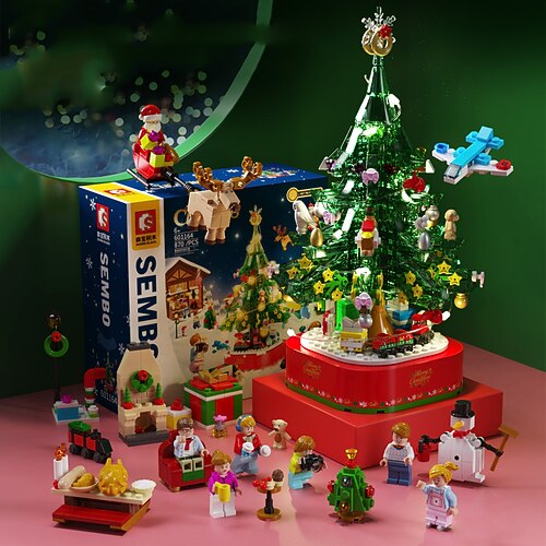 Festbaum Bauklötze Rotierende Lichter Musik Kreative Dekoration Kinder Puzzle Zusammenbau Festgeschenke Weihnachtsgeschenk Image