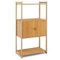leecrd Bamboo Bathroom Cabinet Freestanding Tall Storage Shelf Unit w/2 Doors & Shelves