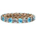 Blue Topaz and Diamond 3.4mm Gallery Eternity Band 2.94 to 3.41 Carat tw in 14K Rose Gold.size 5.5