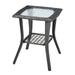 Outdoor Wicker Side Table Rattan End Table with Glass Top Patio Coffee Bistro Table for Indoor Garden Porch Balcony Grey