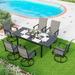 durable 7-Piece Patio Dining Set Outdoor Furniture 6 Sling Dining Swivel Chairs and Steel Frame Slat Larger Rectangular Table with 1.57 Umbrella Hole for Poolside Porch Backyard