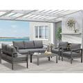 Aluminum Patio Furniture Set 4 Pcs Modern Outdoor Conversation Set Sectional Sofa with Upgrade Cushion and Coffee Table White