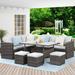 simple Lane Outdoor Patio Furniture Set 7 Piece Outdoor Dining Sectional Sofa with Dining Table and Chair All Weather Wicker Conversation Set with Ottoman Grey