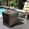 iToproad Wicker Side Table with Storage Square for Patio Garden Porch Brown