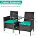 RELAX4LIFE Patio Outdoor Loveseat Set - PE Wicker Conversation Set w/Removable Cushion Build-in Tempered Glass Coffee Table Rattan 2-Seater Chair for Porch Balcony Patio Furniture Set (Turquoise)