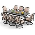 simple VILLA Outdoor Patio Dining Table and Chairs Set Heavy Duty 9 Piece Outdoor Dining Set for 8-8 Extra Large Patio Swivel Chairs 1 Extendable Rectangular 82 x 37 Patio Meta