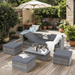 5 Set Outdoor Patio Furniture Wicker Patio Furniture Sets Outdoor Sectional Set with Storage Table Cushions and Pillows Grey Lift Sofa for Garden Balcony Lawn