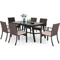 durable Outdoor Patio Dining Set 9 PCS Patio Furniture Set with Extendable Metal Table and 8 Rattan Wicker Chairs Beige Cushion