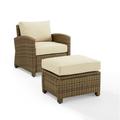 Crosley Furniture Bradenton 2PC Wicker / Rattan Armchair & Ottoman in Sand/Brown