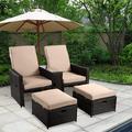 simple BAIJIAWEI 5PCS Outdoor Patio Furniture Set - Wicker Loveseat Sofa with Adjustable Backrest Coffee Table Ottoman - Rattan Lounge Chair for Garden Beach Poolside Balcony Backya