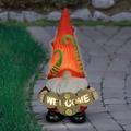 Exhart Garden Gnome Red YPF5 Vine Hat Solar Garden Statue Sculpture with Welcome Sign Log Rounds 6 LED Lights Outdoor Lawn and Yard Decoration 6.5 x 5.5 x 12 Inch