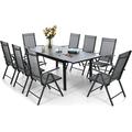 durable & William 9 Pieces Patio Dining Furniture for 6-8 People Outdoor PE Rattan Chairs and Expandable Rectangle Metal Table Set Modern Outside Dining Set with Cushions for Porch