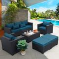 simple Pieces Patio Wicker Furniture Set Outdoor PE Rattan Conversation Couch Sectional Chair Sofa Set with Royal Blue Cushion