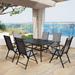 durable Outdoor Dining Set for 6 Aluminum Height Adjustable Folding Chair and Heavy-Duty Black Slat Metal Table Patio Furniture Dining Table Set Black