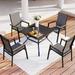7 PCS Patio Dining Set with 6 Aluminum Sling Chair (Wooden Armrest) and 1 Expandable Table Outdoor Furniture for 6