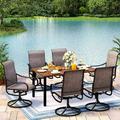 simple Outdoor Dining Set 7 Piece Outdoor Furniture Set 6 Swivel Dining Chairs and Rectangular Metal Dining Table for Lawn Garden Yards Poolside