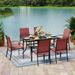 MIXPATIO Outdoor Patio Dining Set 7 Piece Furniture Set withMetal Patio Dining Table with Umbrella Hole Table for Deck Garden Backyard Lawn Poolside