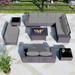 simple 8PCS Outdoor Patio Furniture Set with 43 55000BTU Gas Propane Fire Pit Table PE Wicker Rattan Sectional Sofa Patio Conversation Sets Navy Blue