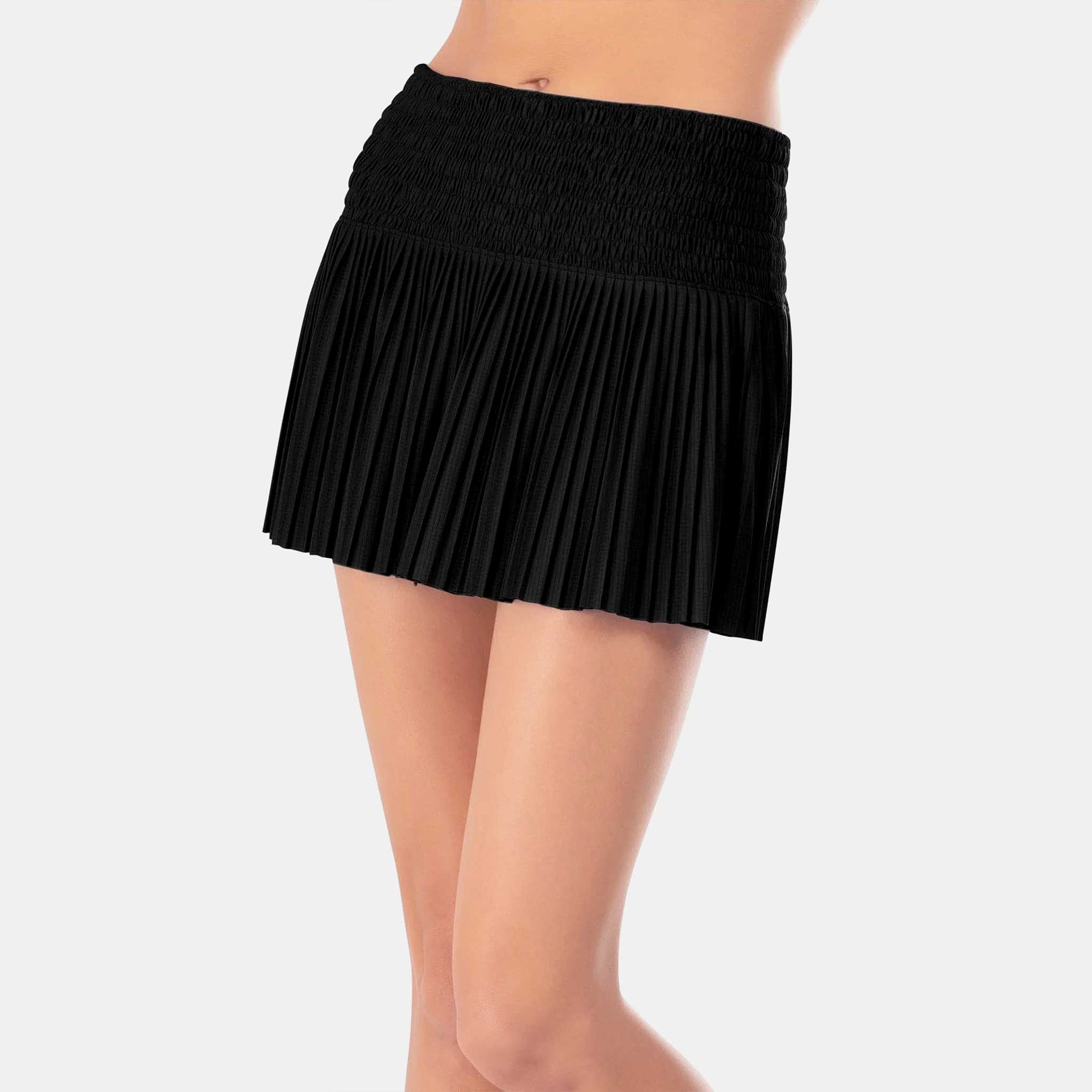 Lucky In Love Long Pleated Smocked Skirt Women's Tennis Apparel Black
